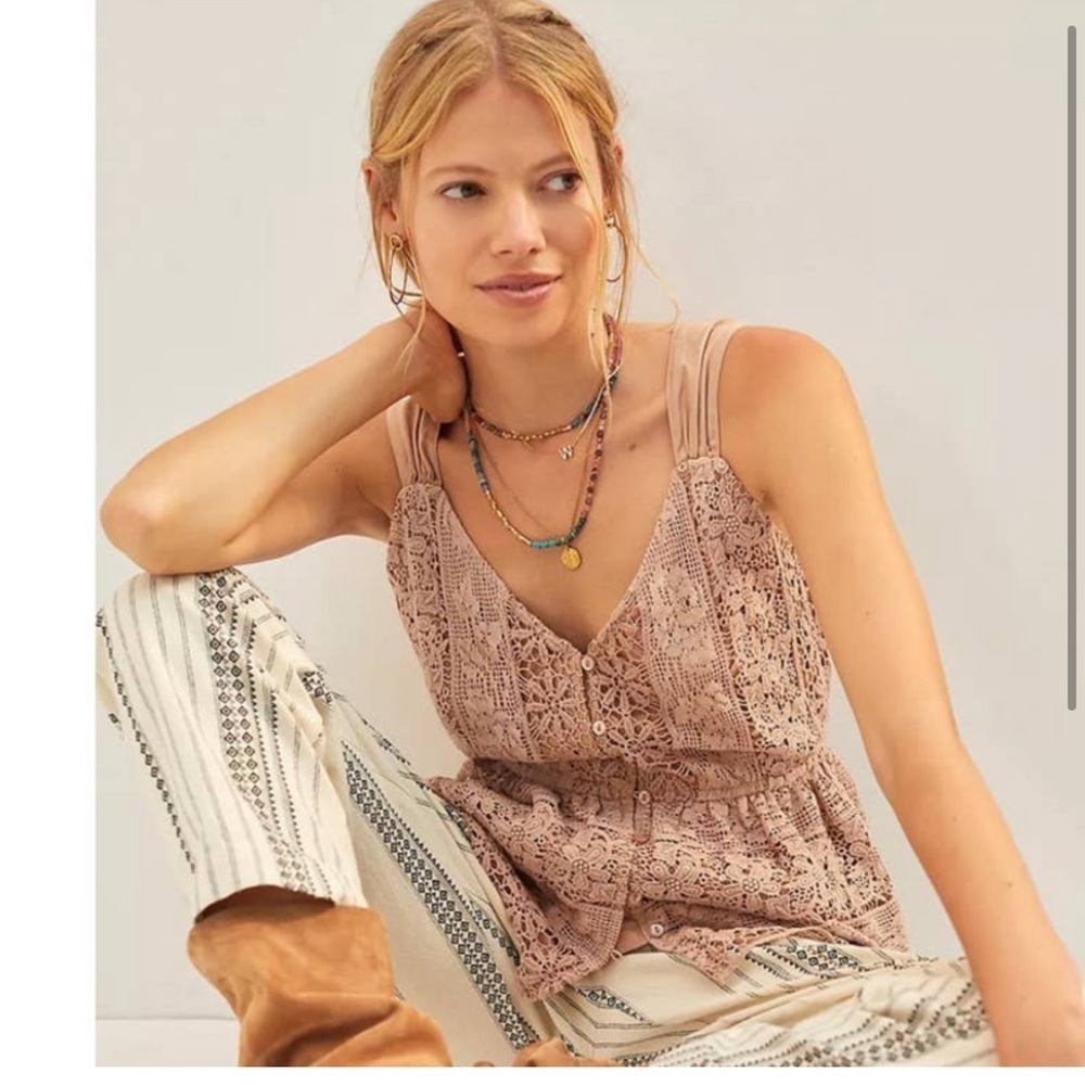 Anthropologie Forever That Girl Rose Lace Cami Tank Top Button Womens Medium